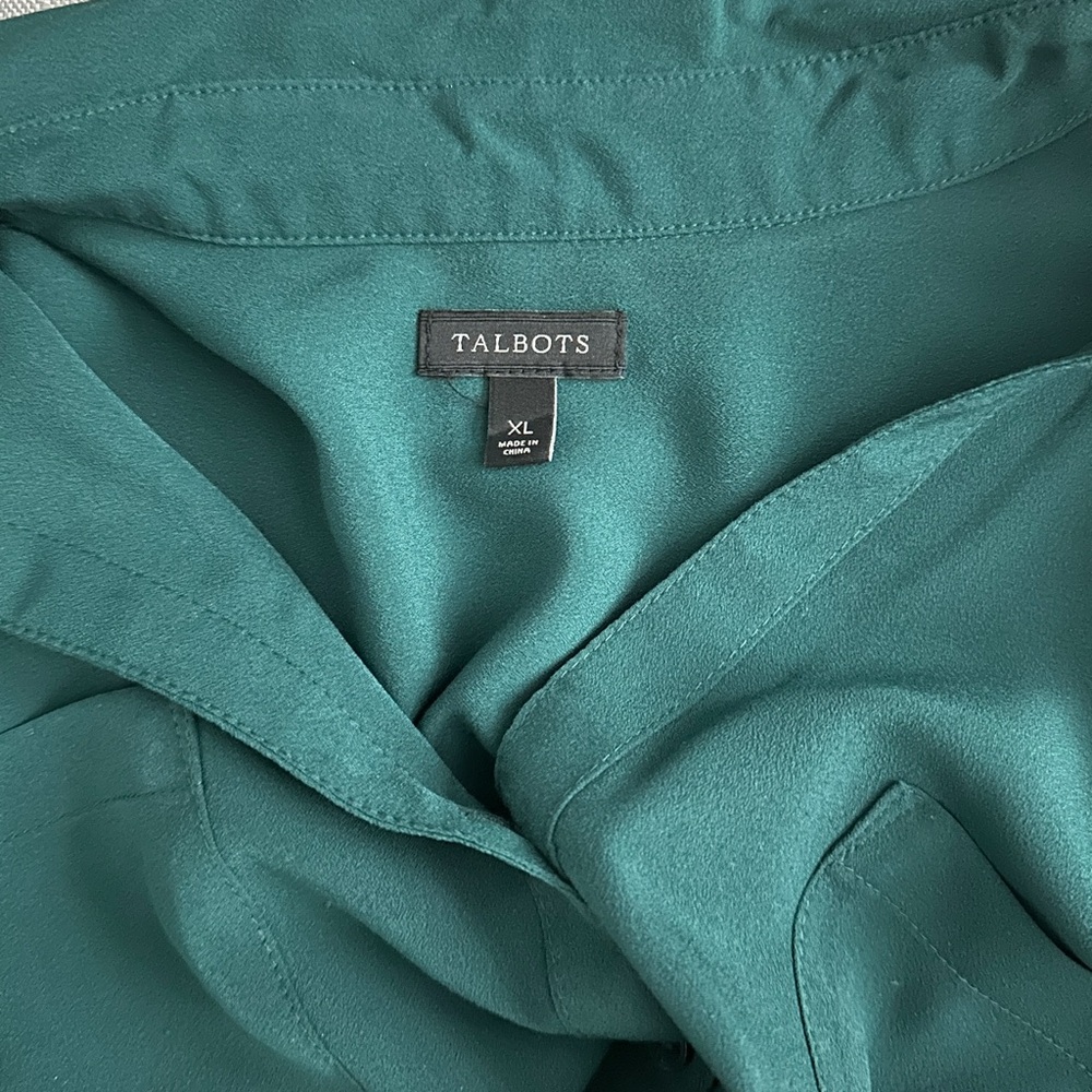 Talbots Deep Green Button-Front Blouse - image 6